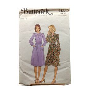 Vintage Butterick 4433 Sewing Pattern Size 8 Misses Dresses With Long Or Short